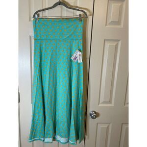 LuLaRoe Maxi Skirt Womens Medium Turquoise Yellow Polka Dot NWT Yoga Waistband